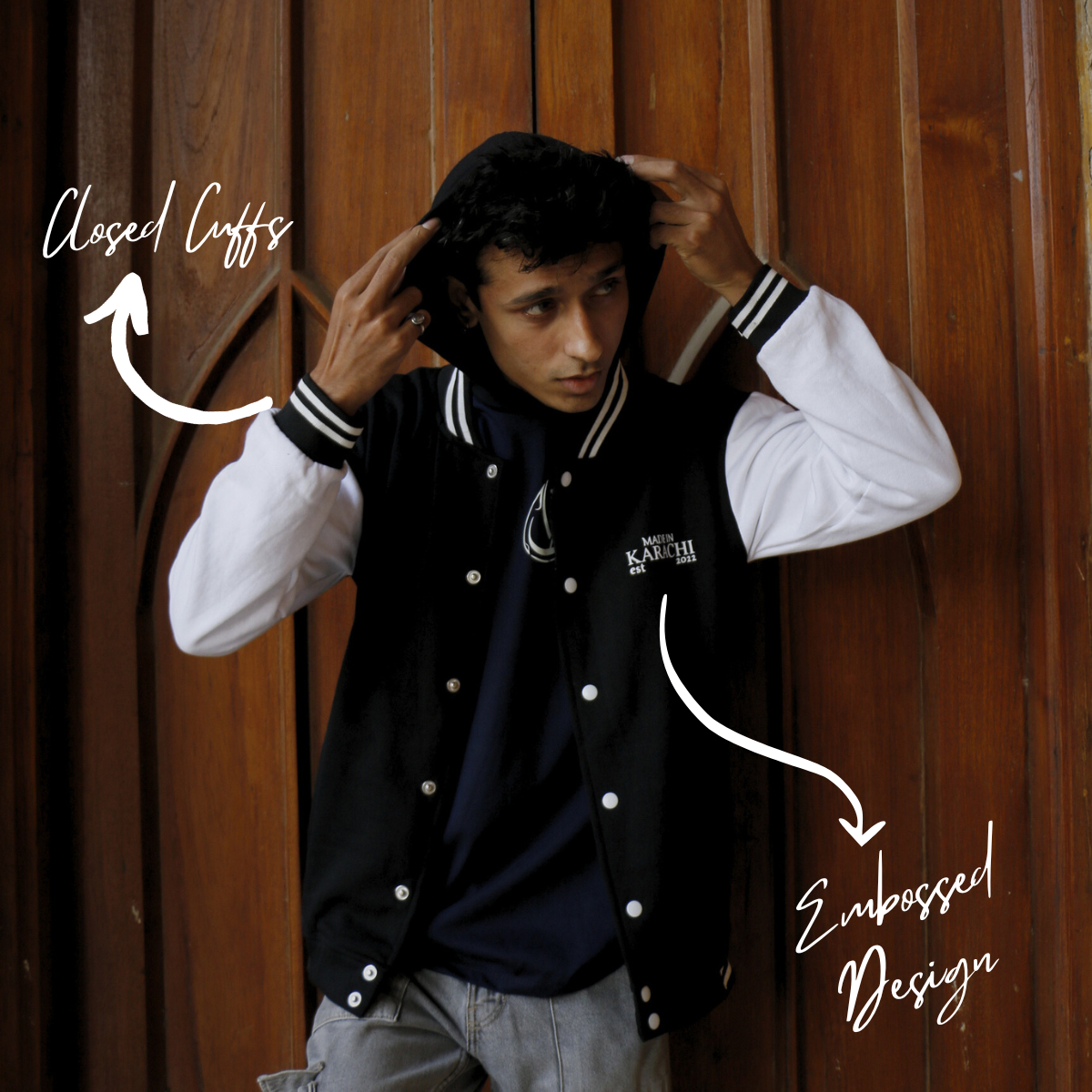 Jet Black Varsity Jacket - Blend with White