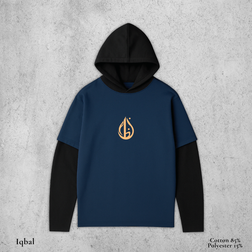 Iqbal - Double Layer Sleeve Hoodie in Navy Blue