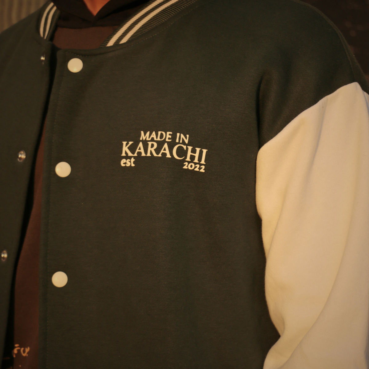 Deep Frontier Green Varsity Jacket - Blend with White