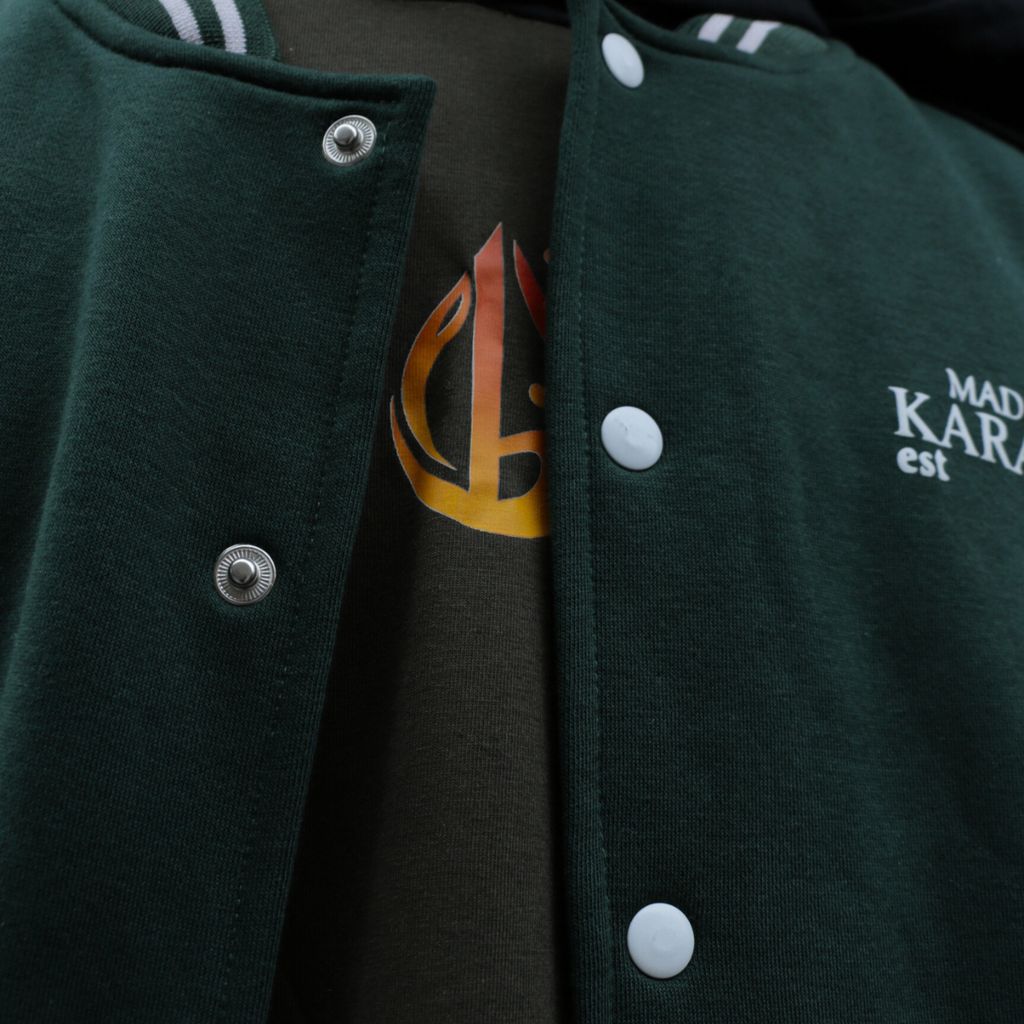 Deep Frontier Green Varsity Jacket - Blend with White