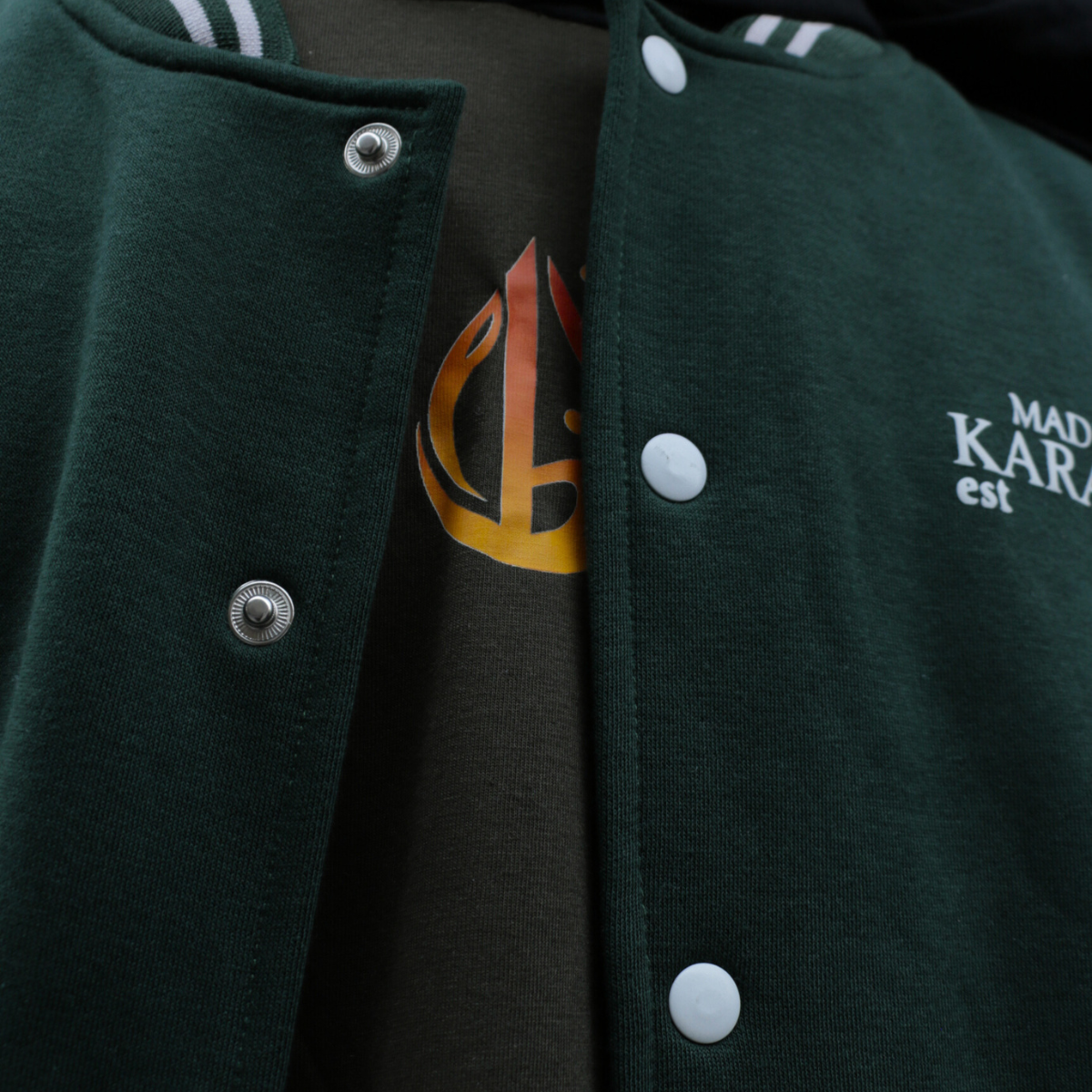 Deep Frontier Green Varsity Jacket - Blend with White