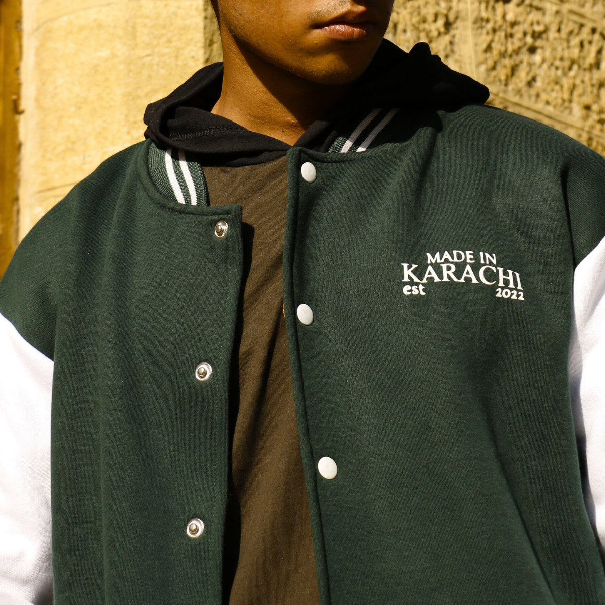 Deep Frontier Green Varsity Jacket - Blend with White