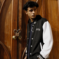 Jet Black Varsity Jacket - Blend with White