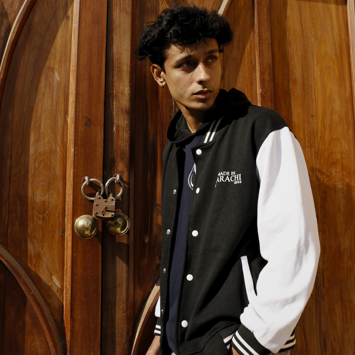 Jet Black Varsity Jacket - Blend with White