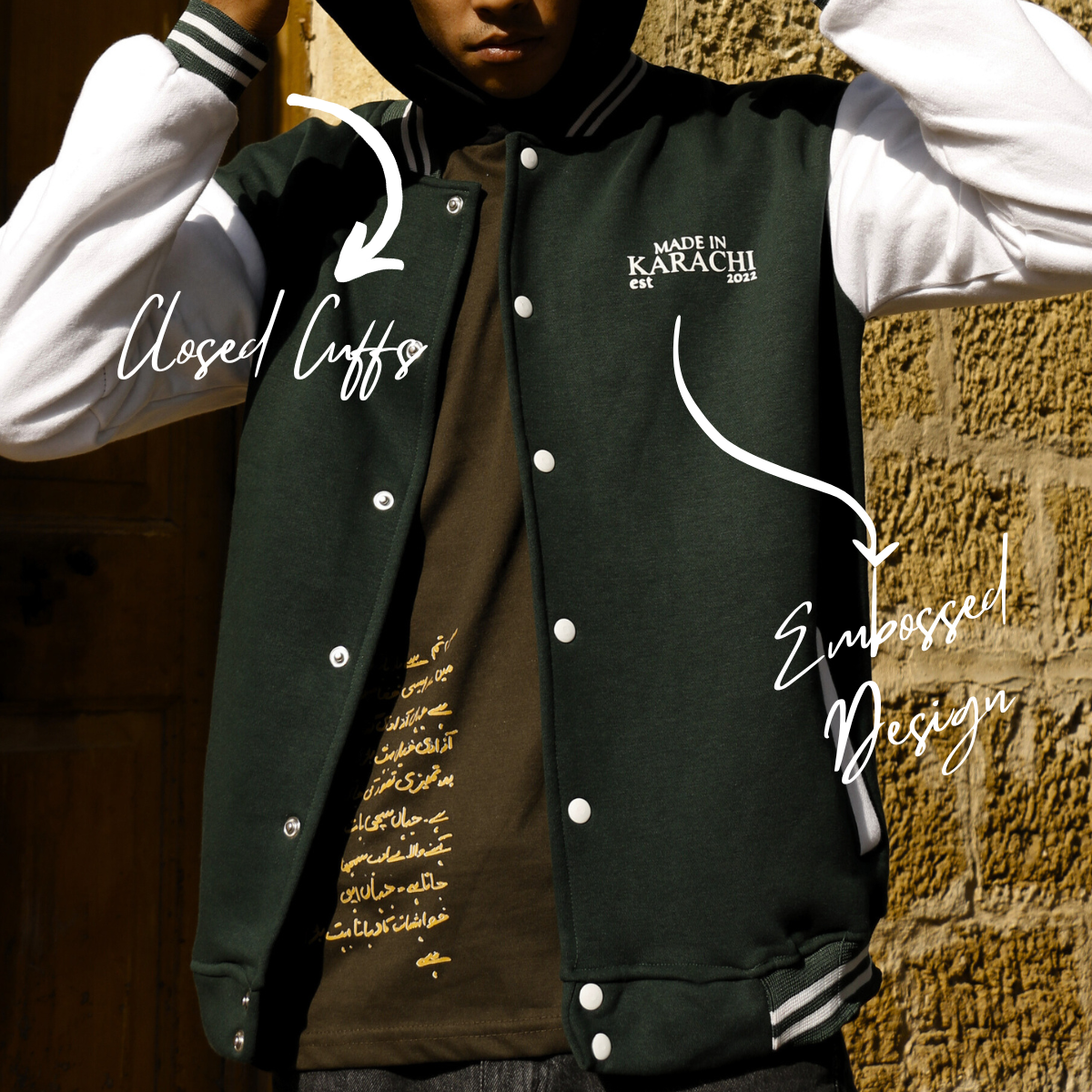 Deep Frontier Green Varsity Jacket - Blend with White