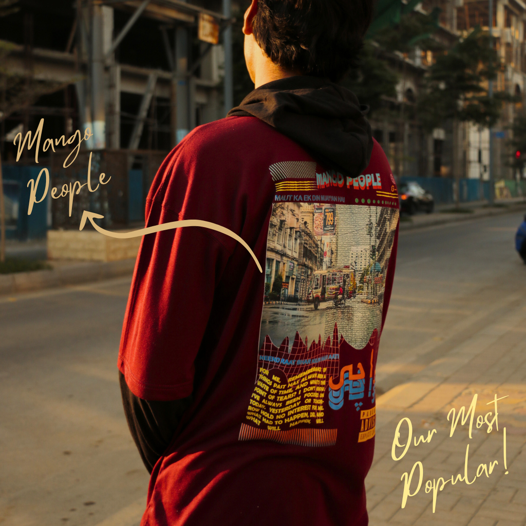 City of Lights - Double Layer Sleeve Hoodie in Maroon