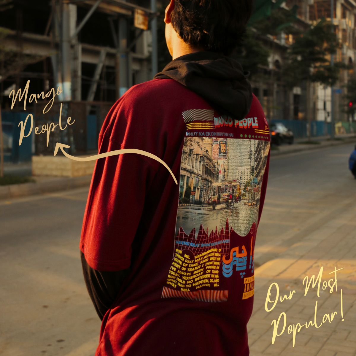 City of Lights - Double Layer Sleeve Hoodie in Maroon