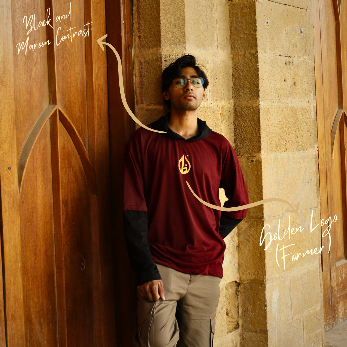 City of Lights - Double Layer Sleeve Hoodie in Maroon