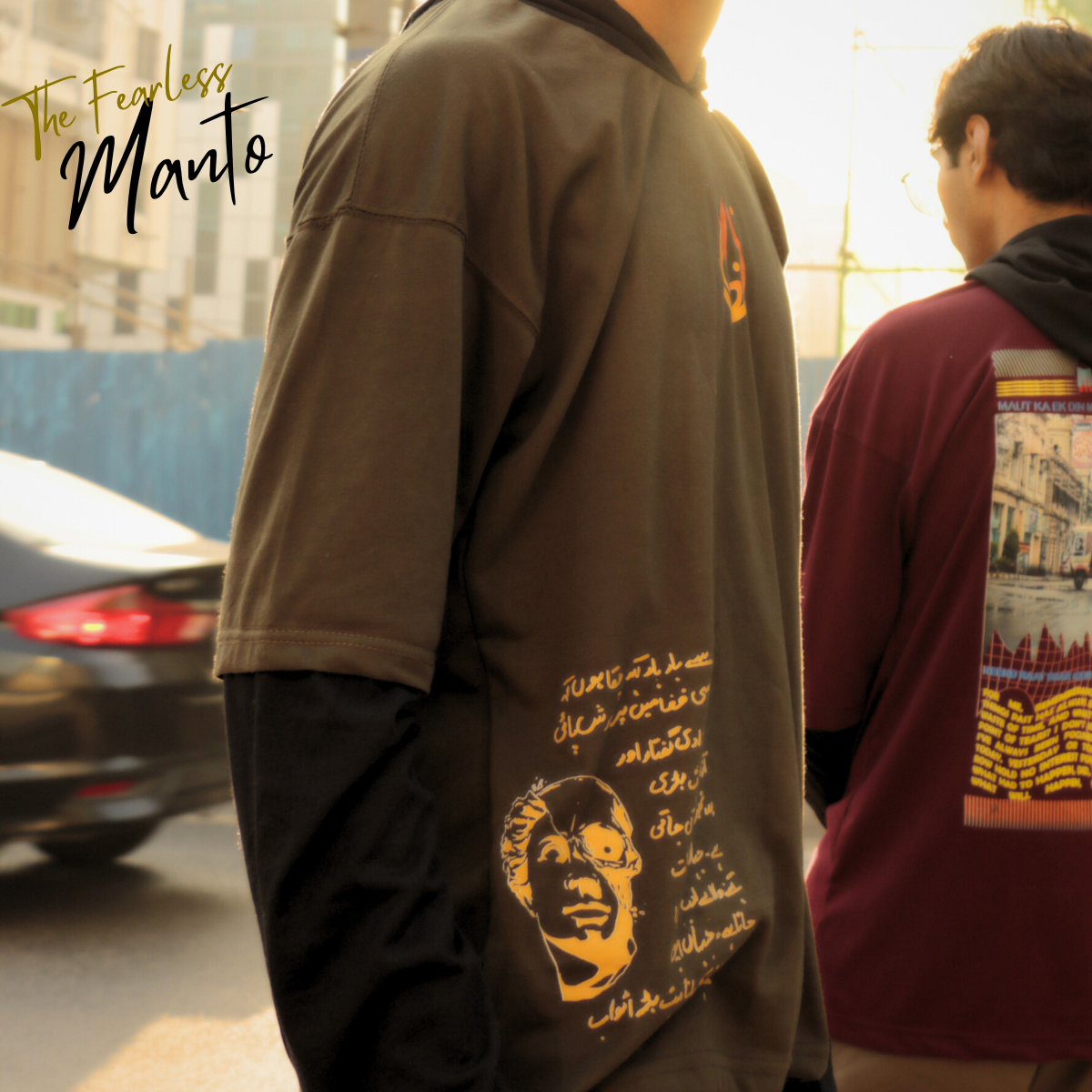 Manto - Double Layer Sleeve Hoodie in Olive Green