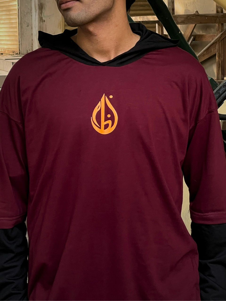 City of Lights - Double Layer Sleeve Hoodie in Maroon