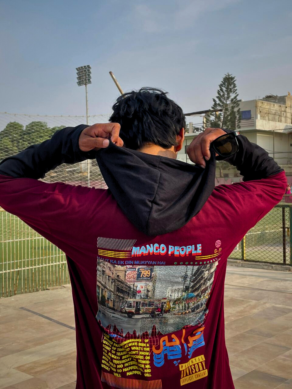 City of Lights - Double Layer Sleeve Hoodie in Maroon