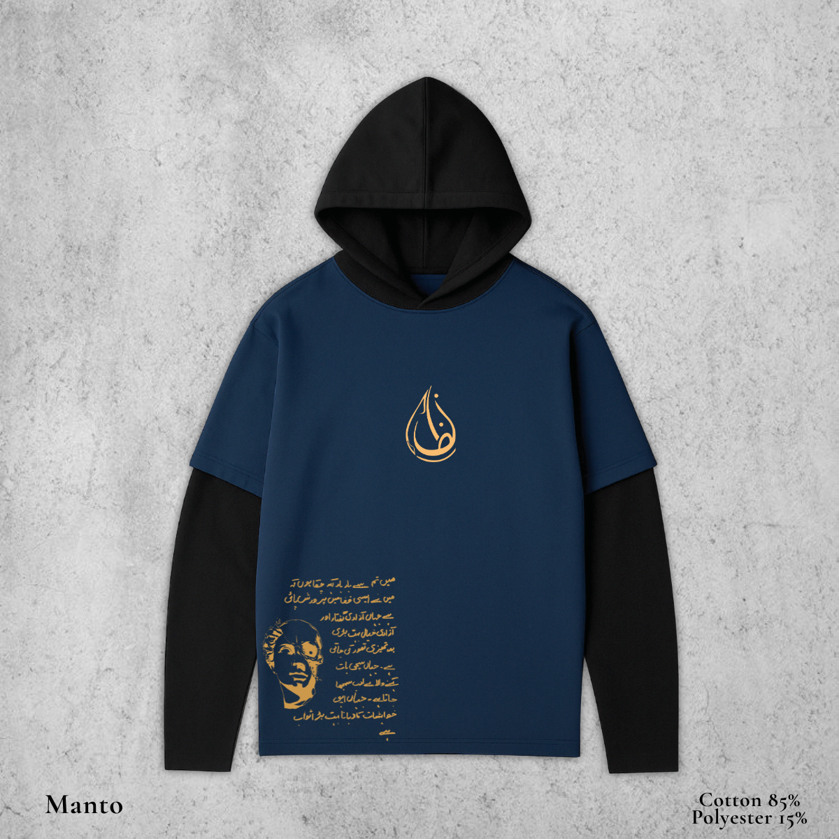 Manto - Double Layer Sleeve Hoodie in Navy Blue